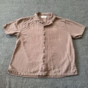 A&F Shirt Summer Linen Blend Button Upens L Brown Casual Short Sleevee
